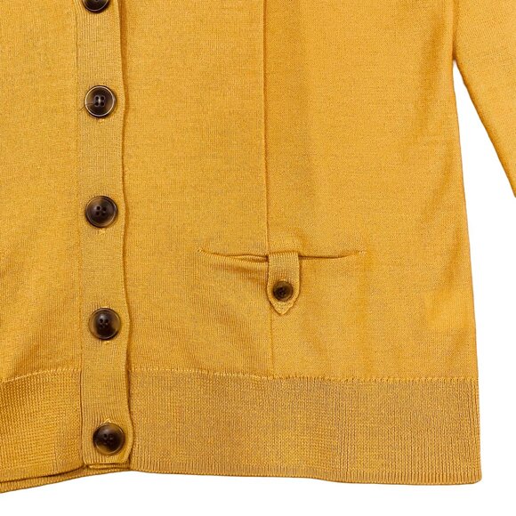Merino Wool V-Neck Cardigan — Mustard Yellow Sweater by Halogen — Size M - Picture 4 of 10
